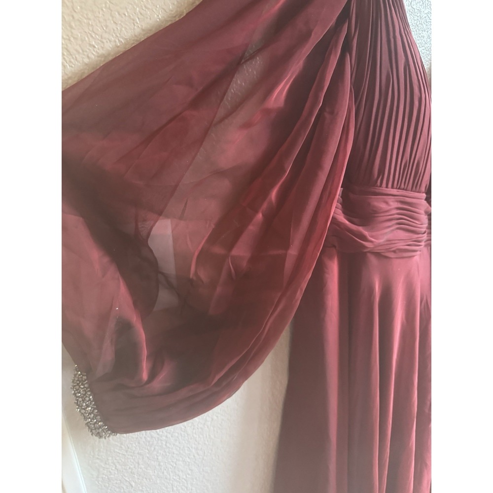 New Mac Duggal Garnet Mocha Red Chiffon Open Sleeve Formal Evening Gown Sweep 16 - Picture 4 of 7